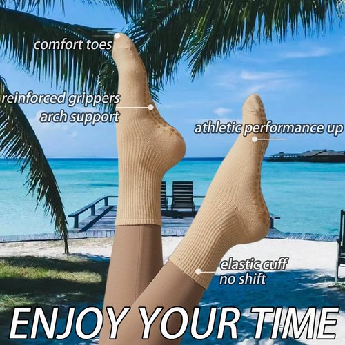 Grip Socks Women Pilates Yoga Socks Non Slip Barre Dance Hospital Running Cute Cotton Ankle Slipper Sock 3/4 Pairs (3 Pack-Black White Light grey)