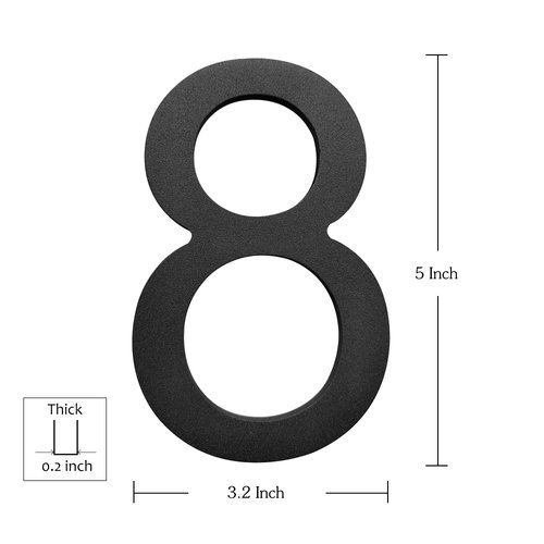 5 Inch High House Numbers- Rustproof Stainless Steel Floating Home Address Number, Elegant Matte Black Finished (Number 8)