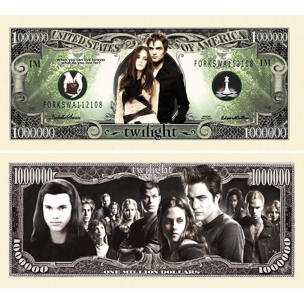 25 Twilight Million Dollar Bills with Bonus “Thanks a Million” Gift Card Set