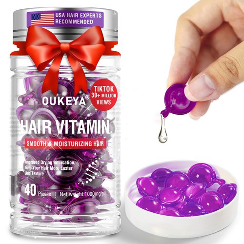 OUKEYA Hair Vitamins Hair Treatment Serum - no Rinse with Argan Macadamia & Avocado Oils - Vitamins A, C, E, Pro B5 - Hair Serum Capsule for Frizzy and Damaged - Hair Conditioner for Women & Men
