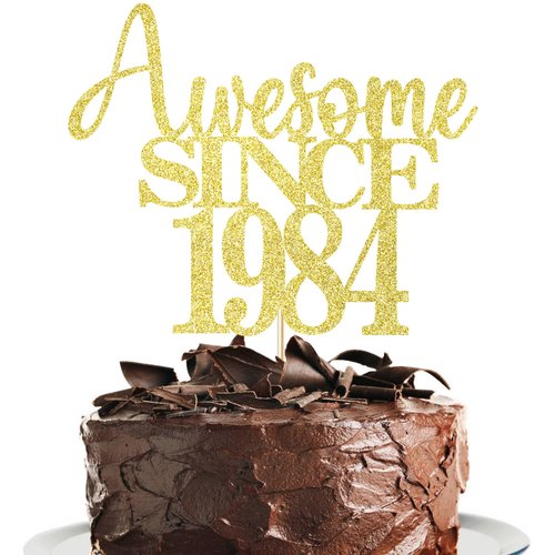 41st Awesome since 1984 Cake Topper Cheers to 41 Years Birthday Cake Pick 41 Fabulous Cake Decoration for Happy 41st Birthday Anniversary Party Cake Decorations Supplies (1984, golden)