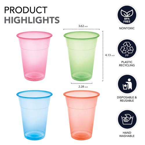 Party Essentials Soft Plastic 12-Ounce Party Cups/Tumblers, 20-Count, Assorted Neon