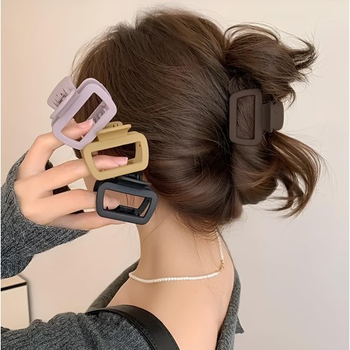 PACTIV 4pcs Square Mini Hair Claw Clips, Cute & Simple Style, Solid Color Shark Clips, Half-Up Hairstyle Accessories, Small Size Hair Grips For Updos appl 1 count (Pack of 4) RANDOM COLOR
