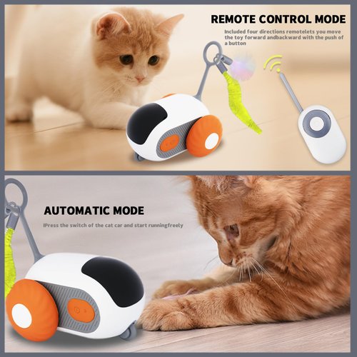 LELEAN Remote Control Cat Toy for Indoor Interactive Turbo Tail 2.0 Cat Toy Automatic Moving Eemote Mouse Smart Electric Teazys Cat Toy Mobile Car Toy, Orange