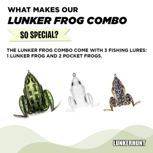 Lunkerhunt Topwater Frog Lures Bass Trout Fishing Lures Kit (3-Pack) | Most Realistic Frog Fishing Lures for Freshwater with Swimming Legs, Weedless Hooks