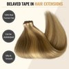 Belaved Highlights Tape in Human Hair Extensions Natural Hair Remy Tape in Human Hair Extensions for Women Straight Hair Ash Blonde&Bleach Blonde 12inch 50 Gram 20 Pcs Glue in Hair Extensions