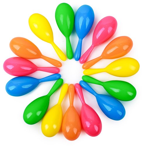 SALLYFASHION 15pcs Mini Maracas for Kids, 4.3 Inch Plastic Colorful Maracas Toy Mexican Fiesta Luau Party Noisemaker for Cinco de Mayo Day Musical Instruments for Toddlers Party Favors