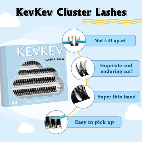 KevKev Lash Clusters 48 Pcs Cluster Lashes Eyelash Clusters DIY Cluster Eyelash Extensions Individual Lashes Soft and Comfortable (Twilight,C-10-16mix)