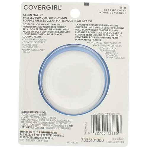 CoverGirl Clean Oil Control Compact Pressed Powder, Classic Ivory [510], 0.35 oz (Pack of 4)