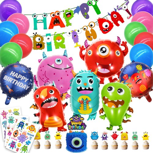 Monster Birthday Party Supplies, Monster Party Decorations - Monster balloons, cupcake & cake toppers, birthday banner, tattoos