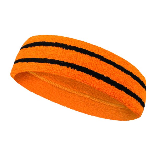 Couver HB799 Long Thick Wider Orange Basketball Headband Terry Cloth with 2 Black Stripes, 1 Piece