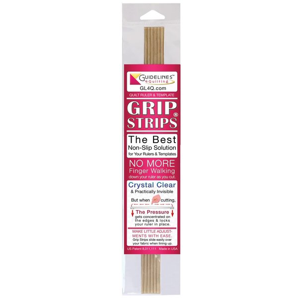 Guidelines4quilting Grip Strips to Slip-Proof Quilt Rulers & Templates, 11 7/8” Crystal Clear, Peel & Stick Strips, 6/Pkg