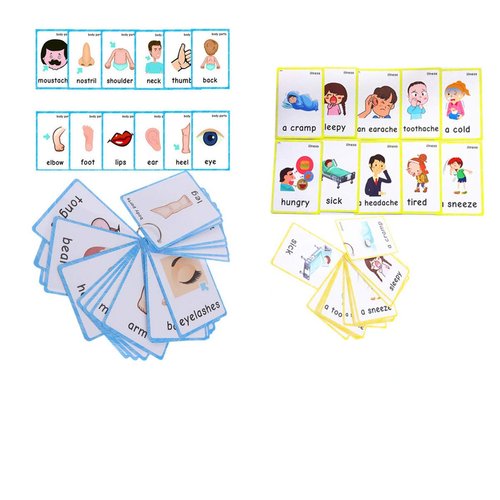 Set of(Body Parts+Illness) Flash Cards for Toddlers | Kids Learning Montessori Pocket Cards Toys | Perfect for Pre-K Decorations Background Wall Stickers,Teacher/Autism Therapists Tools