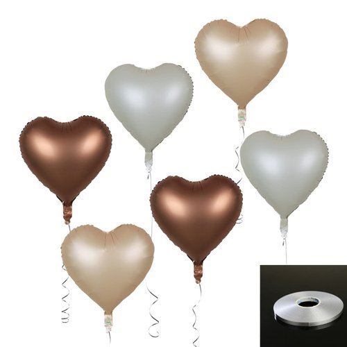 Autupy 18 Inch 18 pcs White Sand Nude Brown Heart Foil Balloons Caramel Balloons for Birthday Baby Shower Wedding Ceremony Anniversary Decorations