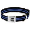 Dog Collar Seatbelt Buckle Stripe Black Blue 15 to 26 Inches 1.0 Inch Wide