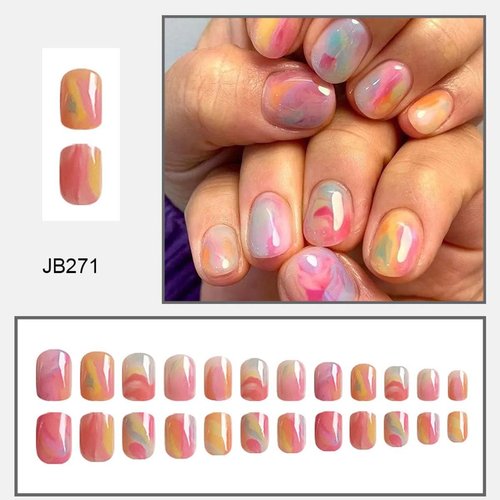Square Fake Nails Short Press on Nails Color Gradient with Full Cover False Nails Design Acrylic Artificial Nails Glossy Glue on Nails Stick on Nails for Women Manicure Decoration 24Pcs
