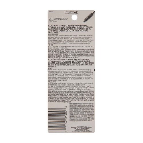 L'Oreal Paris Voluminous Original Washable Bold Eye Mascara, Blackest Black, 0.28 fl. oz., Pack of 2