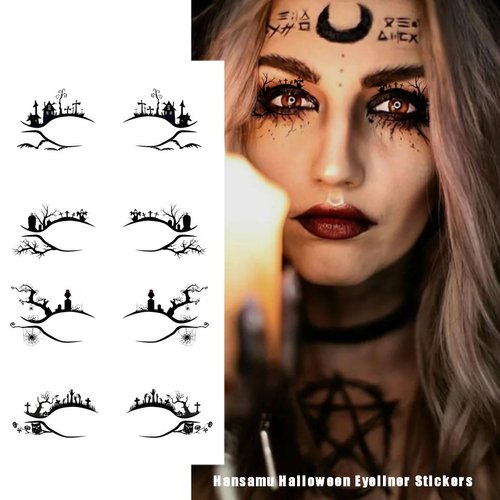 4 Pcs Halloween Eyeliner Stickers Face Tattoos Scary Spider Skull Bat Witch Eye Shadow Black Makeup for Women Party Decorations (Black Style2)