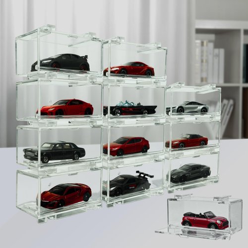 KASTUN 1/64 Scale Modle Cars Storage Case,Display Case for for Hot Wheels Matchbox,12Pack Clear Toy Car Storage,Stackable,Clear,Expandable,for 1/64 Scale Diecast Cars Collection(Case Only)