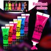 6 Color Glow in The Dark Face Paint, UV Blacklight Neon Hot Pink Face Body Paint, Glow In The Dark Under UV Lighting Party Makeup Washable, for Festivals Party Halloween Christmas(1/2FL.OZ)