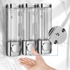 YIAOZ 3-in-1 Room Wall Mounted Bathroom Shower Pump Dispenser and Organizer,with Waterproof Label-can be Used for Shampoo,Conditioner, Body Lotion,Bathroom,Kitchen,Hotel(Electroplated Silver)
