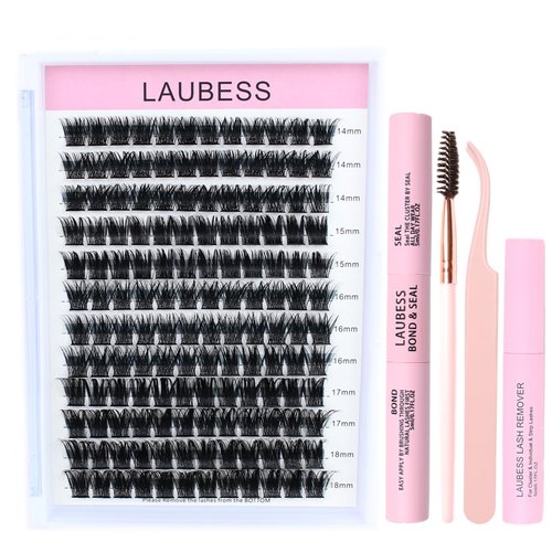 Lash Clusters Kit Mixed Tray Lash Extension Kit Lash Bond and Seal Waterproof DIY Eyelash Extension Kit Lash Remover Eyelash Brush Lash Tweezers Individual Lashes Kit (Set 03-0.07D-14-18Mix)