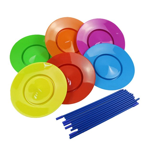 6PCS Spinning Plates with 12PCS Sticks, Boy Girl Hobby Circus Performance Spinning Plates, Juggling Skill Spinning Plate Set(Colorful)