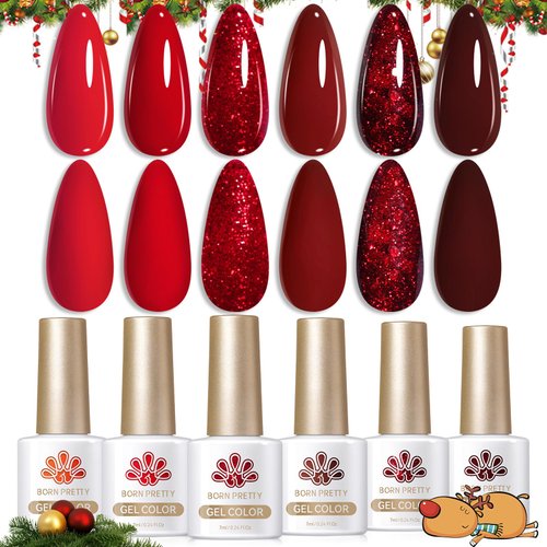 Born Pretty Red Gel Nail Polish Set Dark Burgundy Wine Red Gel Polish Bloody Mary Collection Popu...