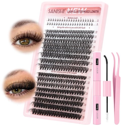 Fluffy Lash Clusters Kit with Bottom Lashes 30D+40D Fluffy Eyelash Extension Kit Thick Volume Individual Lashes 10-18mm with Lower Eyelash Clusters with Lash Bond and Seal and Tweezers (FUFFY-30D40D)