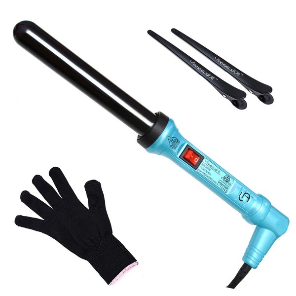 Le Angelique 1 Inch Ceramic Curling Wand for Beach Waves, Short & Long Curls - 25mm Professional Clipless Curler Iron with Glove and 2 Clips | 450F Instant Heat | Dual Voltage - Tiffany Blue