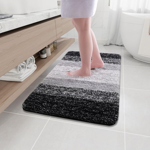 Arotive Microfiber Bathroom Rugs, Shaggy Soft and Absorbent Bath Rug, Non-Slip, Thick Plush Bathroom Mat, Machine Washable Dry Bath Mats for Bathroom, Tub and Shower, 36" x 24", Black