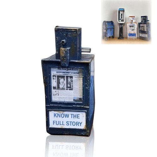 Miniature American Payphone in 1:12 Scale, Mini Vintage Style Phone Booth Mailbox Model Decoration, Suitable for Collection and Scene Building Mini Dollhouse Furniture Accessories (Newspaper Box A)