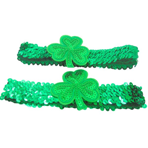 St Patrick's Shamrock Headbands Green Sequin Hair Band Glitter Clover Head Wear for Women Ladies Girls Paddy's Day Party Accessory Pack, Set of 2