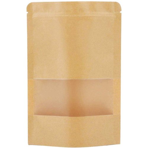 SUNPRO Resealable Bags, Brown Paper Bags Stand up Pouches with Window, 50Pcs 7"x10" Zip Lock Coffee Bags,Kraft Paper Packaging Bags Candy Bags Sealable Bags for Packaging Food