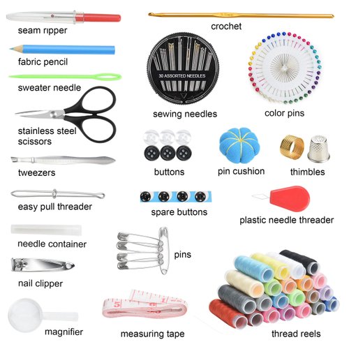 Marcoon Sewing KIT, DIY Sewing Supplies with Sewing Accessories, Portable Mini Sewing Kit for Beginner, Traveller and Emergency Clothing Fixes, with Premium Black Carrying Case (B)