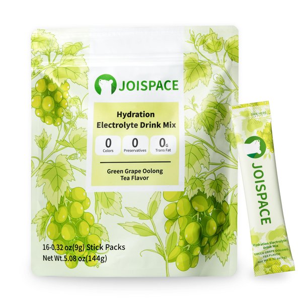 JOISPACE Electrolyte Drink Mix - Green Grape Oolong Tea - Hydration Powder Packets with Tea Polyphenols & Ascorbic Acid | Non-GMO, Gluten Free, Vegan Electrolytes Powder Packets | 16 Servings