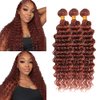 12 14 16 Inch Reddish Brown Deep Wave Bundles Color #33 Bundles Human Hair Weave Brazilian Virgin Remy Hair Extensions Dark Reddish Brown Deep Wave Human Hair Bundle