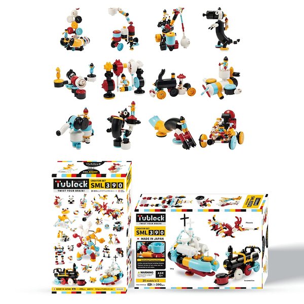Tublock Creator Set (SML 390 Pieces) | Creative and Educational Brick Building Toys for Girls and Boys | Colorful Building Bricks Set | Innovative Curved Bricks for Building with Movable Pieces