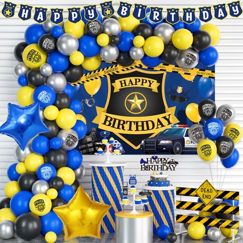 Party Inspo Police Birthday Party Decorations, Police Themed Party Decorations, Police Car Birthday Party Supplies - Badge Backdrop Happy Birthday Banner Balloon Garland Arch Cake Cupcake Topper