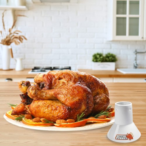 Sittin' Turkey Ceramic Beer Can Turkey Roaster & Steamer- Easily Infuse Marinades and BBQ flavors For Juicier, Flavorful Meat - XL Base Perfectly Cooks Up to an 18lb Turkey for Lunch & Dinner Parties
