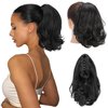 MONIXI Ponytail Extension, 10" Short Wavy Natural Curly Hair Claw Clip Ponytail Invisible Extension Synthetic Drawstring Women's Hair (10 Inch, Natural Black)
