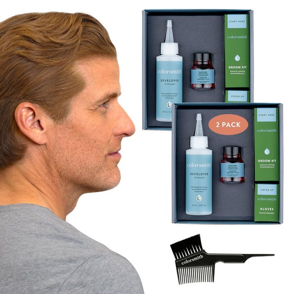 Colorsmith Hair & Beard Color for Full Gray Coverage 2 pack - Dark Natural Copper Blonde - Ammonia-Free Complete Men’s At-home Beard & Hair Dye Kit, Professional-grade Permanent Hair Color (7.04)