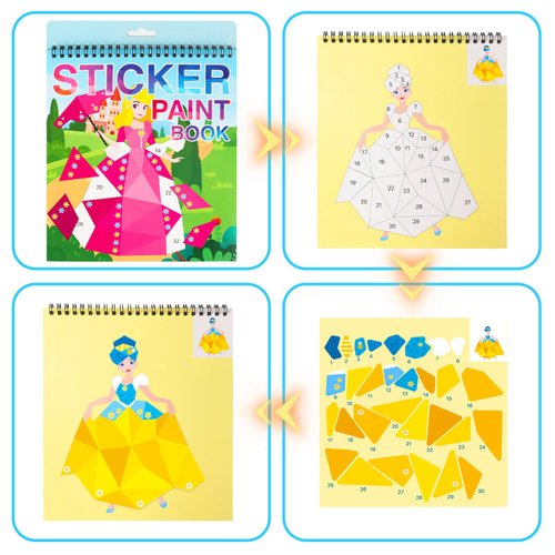 Crafts for Kids Ages 4-8 Sticker Paint Number Books Princess and Colorful Horses Sticker Puzzle Book Stickers for Kids Birthday Party Favors Car Plane Activities Travel Toy (Horse + Princess)