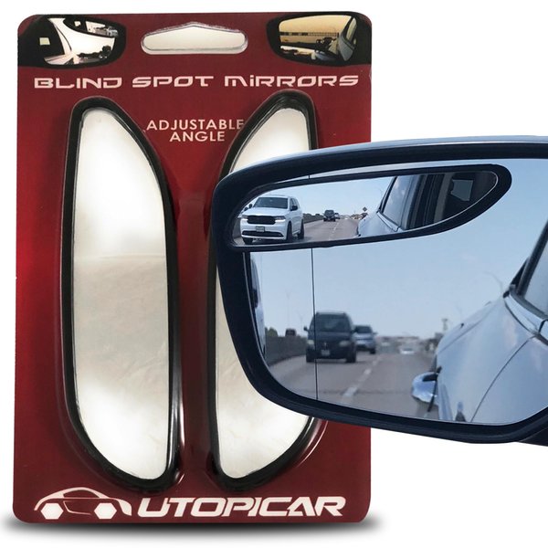 Utopicar Long Blind Spot Car Mirror - Aesthetic Convex Blindspot Mirrors, Engineered Design for Side Mirror (Blindspot), Up/Down Adjustable Car Blind Spot Mirror, Rear View Blind Spot Mirrors (2 Pack)