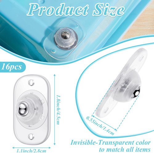 Honoson 16 Pcs Self Adhesive Caster Wheels Mini Swivel Wheels Stainless Steel Paste Universal Wheel 360 Degree Rotation Sticky Pulley for Bottom Storage (Clear with 1 Steel Ball Style)