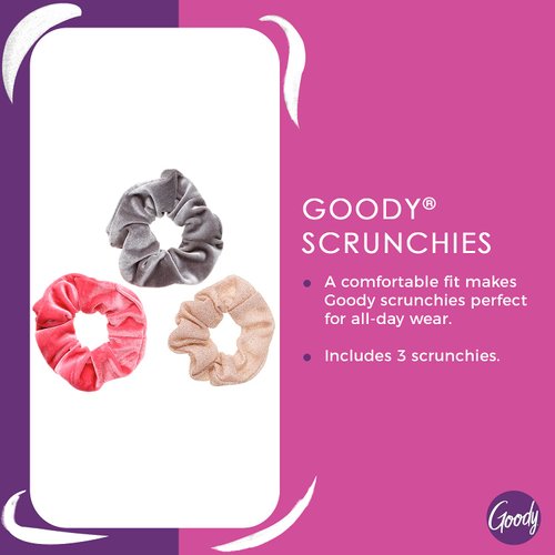 Goody Hair Scrunchie - 3 Count, Assorted Velvet Colors - Help Keep Hairs In Place - Hair Accessories to Style With Ease and Keep Your Hair Secured - For All Hair Types - Pain Free