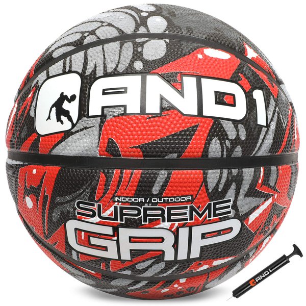 AND1 Supreme Grip Basketball: Official Regulation Size 7 (29.5 inches) Rubber- Deep Channel Construction Streetball, Made for Indoor Outdoor Basketball Games