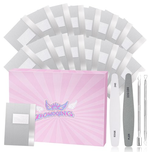 BOMOQING 200PCS Foil Nail Wraps for Acrylic Dip Powder Removal, Gel Polish Remover Kit with 1Pcs Cuticle Pusher, 1Pcs Triangle Peeler and 2 Nail Files, Soak off Cotton Pads Lint Free Finger Nail Wipes