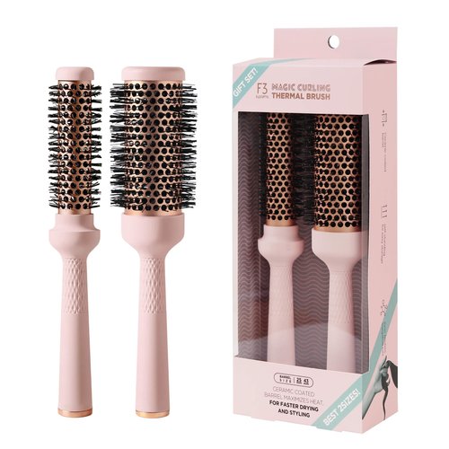 F3 Systems Magic Curling Thermal Brush Set (1&1.7Inches), Cut Drying Time, Self-Standing Round Brush, Great Blowout,Ceramic Coated Barrel,Quick Styling,Blowout Volume,Ionic Thermal Barrel, Wave Styler