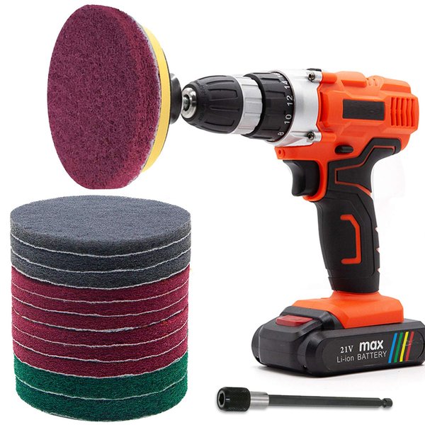 Power Scrub Pads Drill Attachment, GOH DODD 15 Pieces 5 Inch Headlight Restoration Kit Cleaning Kit Scouring Pads with Baker and Universal Shaft for Kitchen, Bathroom, Grout, Carpet, Tub, Grill, Tile